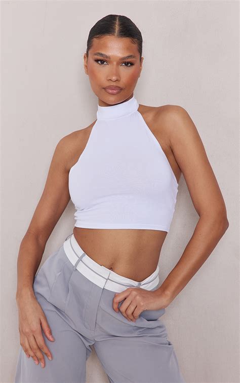 White/black Viscose And Cotton Crop Top 